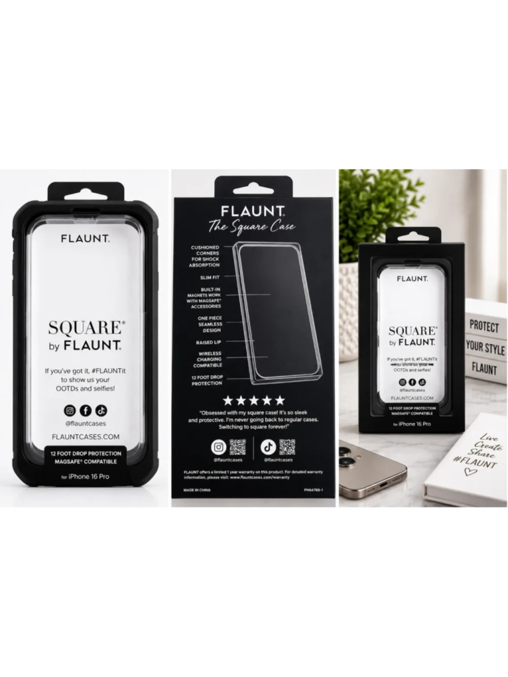 Flaunt Square Case for iPhone 16 Pro - Black - One Size